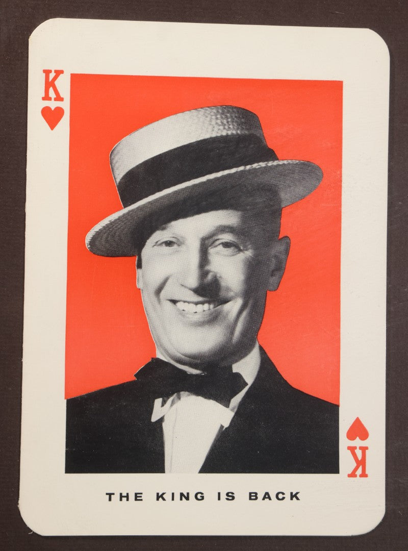 Lot 106 - Vintage Framed Maurice Chevalier Waldorf-Astoria Empire Room Ephemera Display, "The King Is Back" Promotional Card, Show Advertisement, And Signed Autograph Dated 1963
