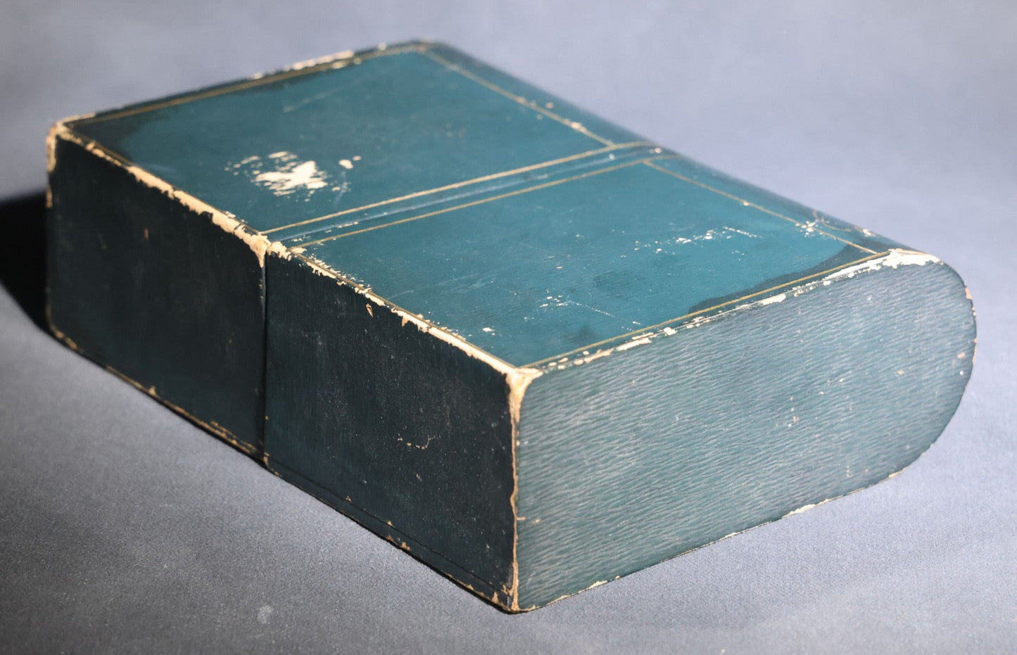 Lot 109 - Antique Green Leatherette-Covered "Photographs" Cabinet Card Book Form Storage Box With Gold-Stamped Lettering And Ruled Lines