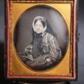 Lot 110 - Antique 1/6th Plate Daguerreotype Photograph, Half Leatherette Union Case, Young Woman In Checked Dress With Lace Head Covering And Drop Earrings