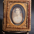 Lot 115 - Antique 1/9th Plate Daguerreotype Photograph, Half Leatherette Case, Young Woman, Possible Id On Note, "Jean Fobes? 2nd Wife Of Charles Noble Emerson"