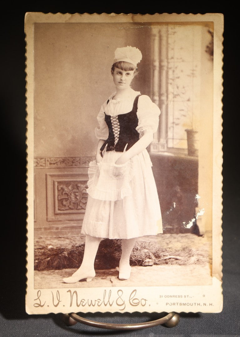 Lot 125 - Trio Of Antique Cabinet Card Costume Portraits, Portsmouth, New Hampshire, Including Cora W. Barnabee As Javotte In "Ermine" (1891), Women In Cross-Dress Costume, And "Old Woman" Costume, Photographed By Davis Bros. And L.V. Newell & Co.