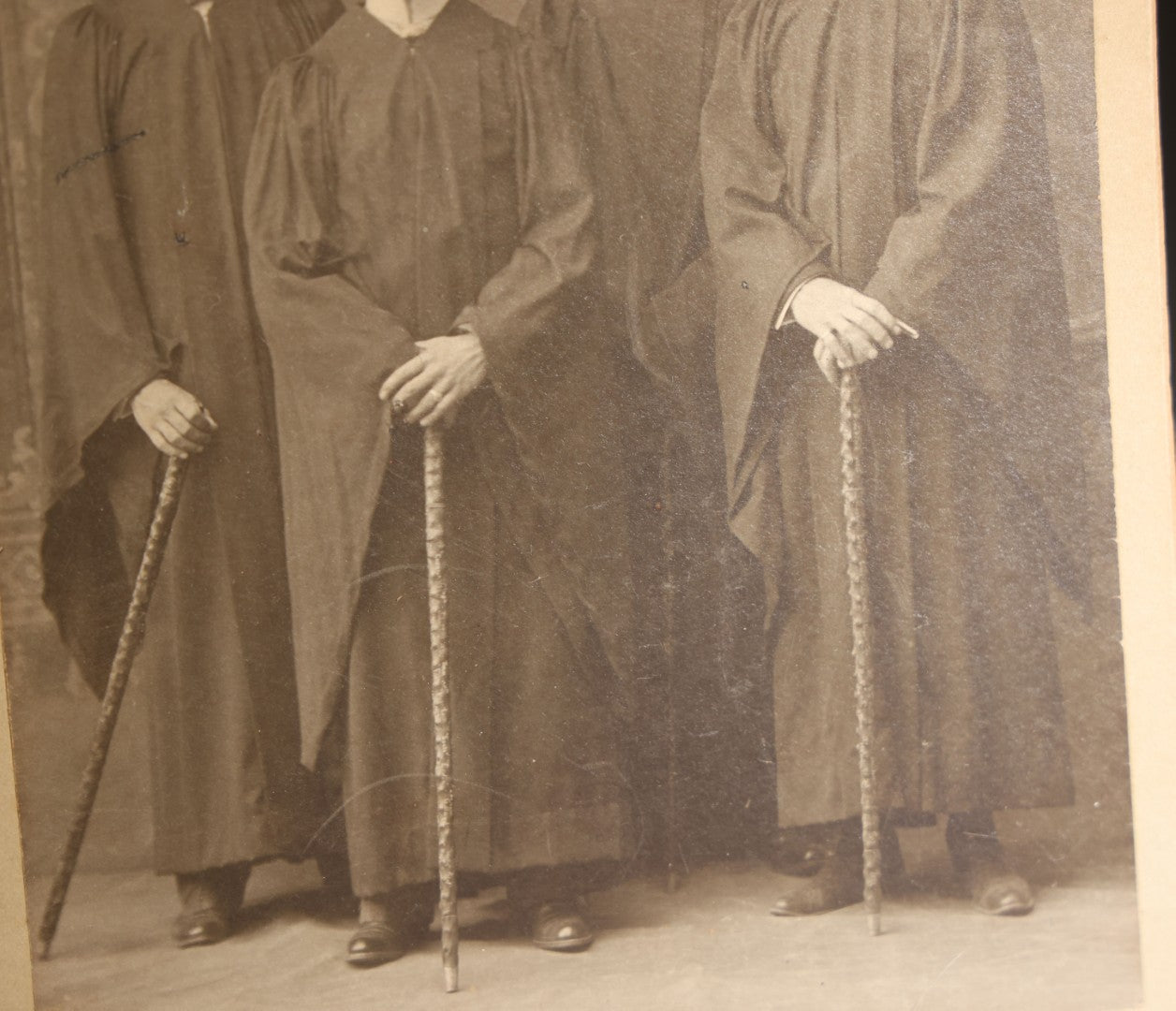 Lot 127 - Antique Board-Mounted Cabinet Card Photograph Of Four Young Men In Academic Graduation Robes And Mortarboards Holding Canes, Graduates At Dartmouth, Photographed By Langill, Hanover, New Hampshire