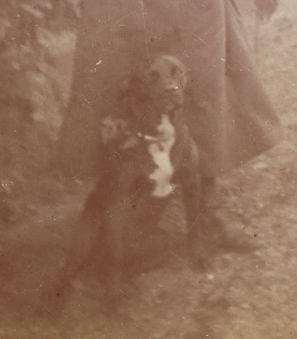 Lot 129 - Pair Of Antique Cabinet Card Photographs With Dogs, Young Woman With Black And White Dog Beside A Clapboard House And Two Children With A Collie On A Porch