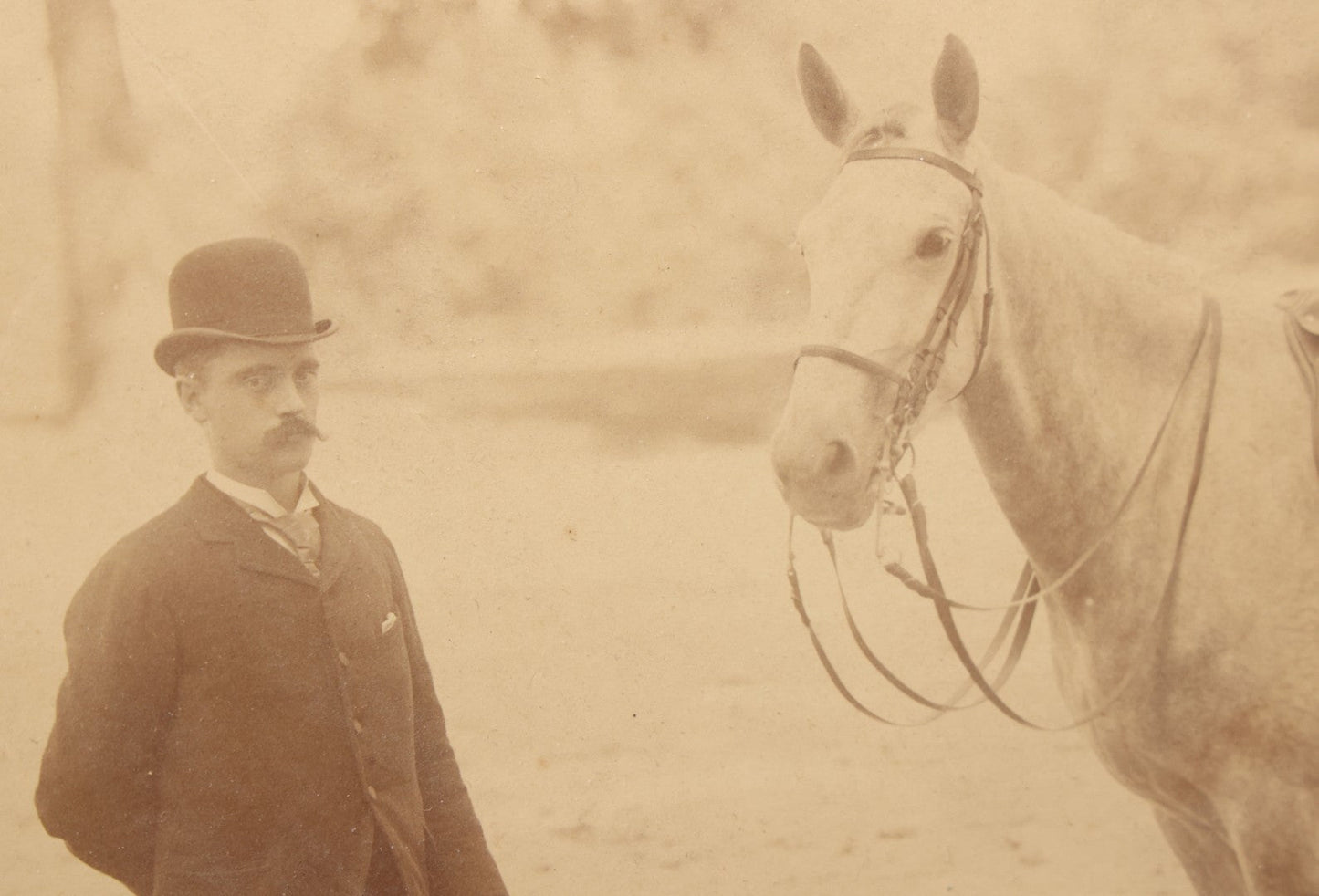 Lot 142 - Pair Of Antique Large-Format Board-Mounted Photographs Of "Hook McDonald By Rex McDonald," Saddled Horse Portrait And Man With Horse, East Rock, New Haven, Connecticut, Circa 1911-1912, 19-3/4" x 16-3/4" And 20" x 16"