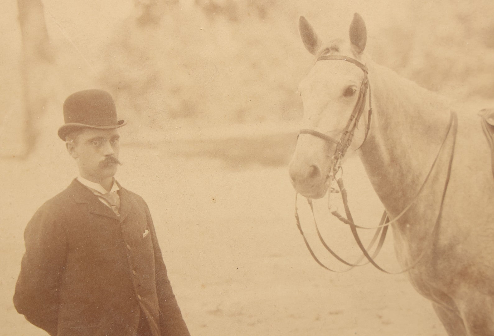 Lot 142 - Pair Of Antique Large-Format Board-Mounted Photographs Of "Hook McDonald By Rex McDonald," Saddled Horse Portrait And Man With Horse, East Rock, New Haven, Connecticut, Circa 1911-1912, 19-3/4" x 16-3/4" And 20" x 16"