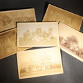 Lot 145 - Grouping Of Six Antique Board-Mounted Photographs Of Large Outdoor Group Gatherings, Including Ox Cart Scene With African American Woman, Porch Group With African American Domestic Staff, And Multi-Generational Assembly Before Farmstead