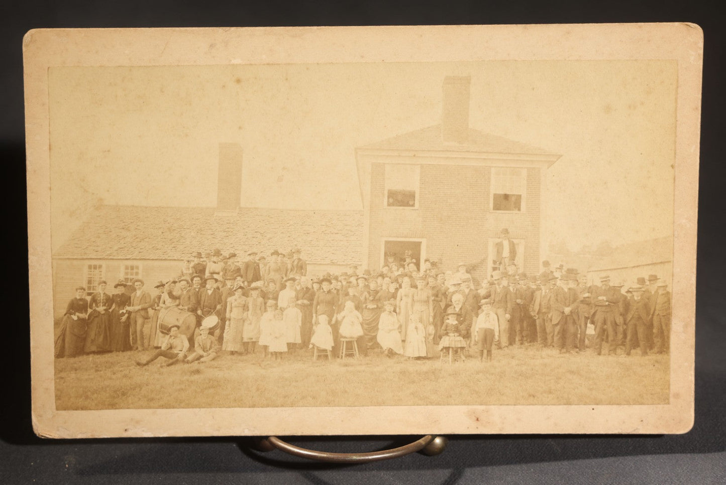 Lot 145 - Grouping Of Six Antique Board-Mounted Photographs Of Large Outdoor Group Gatherings, Including Ox Cart Scene With African American Woman, Porch Group With African American Domestic Staff, And Multi-Generational Assembly Before Farmstead
