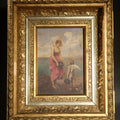 Lot 002 - Antique Oil Painting on Wood Panel, "Cupid's Vacation" / "Amor Auf Reisen" ("Amor on His Travels"), Illegibly Signed, no. 106, in Gilt Gesso Frame, 8-1/2" L x 10-1/8" H