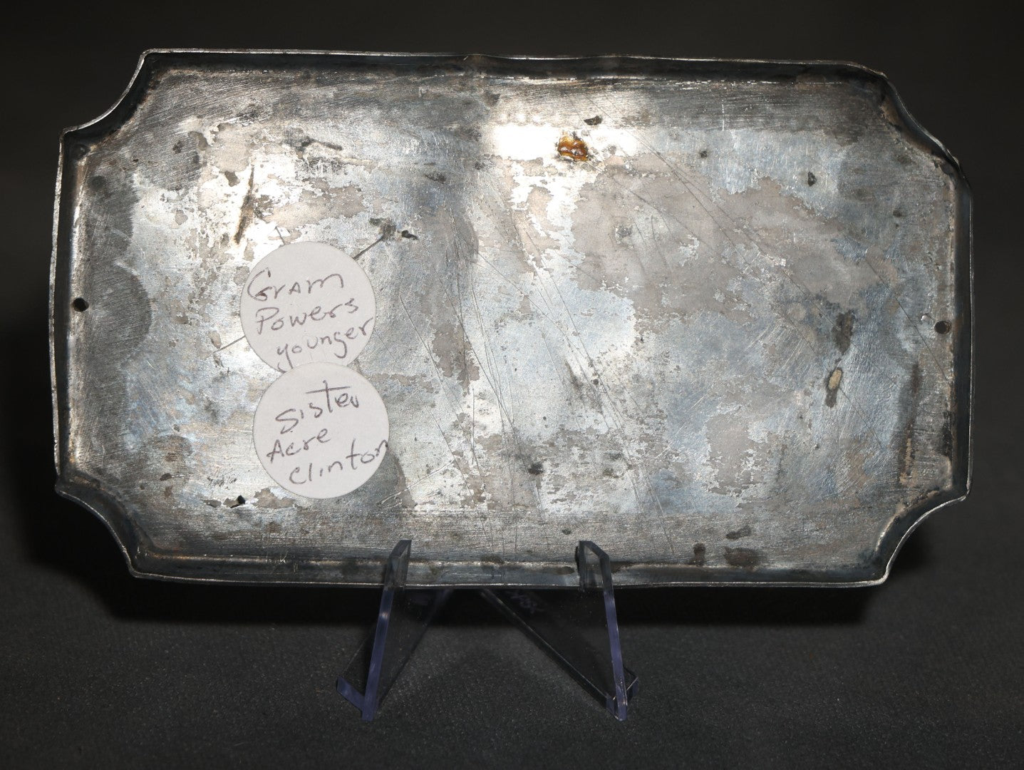 Antique Silver-Tone Casket Plaque, Engraved "Nellie T. Devaney, Died May 6th 1885," Aged 1 Year, 6 Months, 6 Days