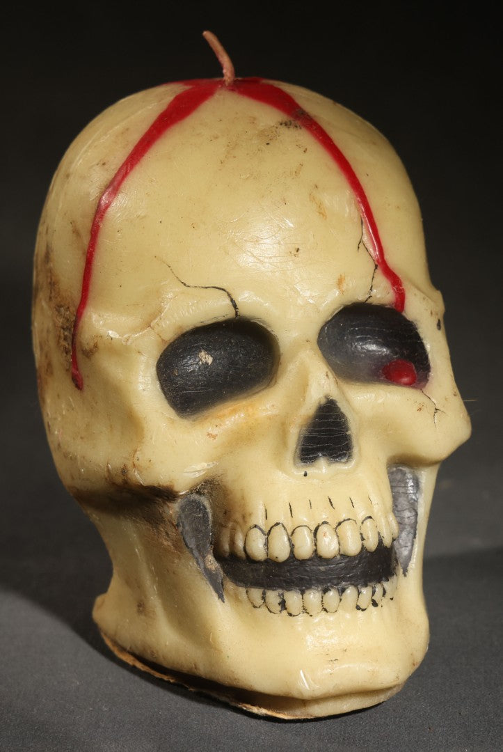 Vintage Novelty Halloween Skull Candle with Red Blood Detail, Copyrighted by the  Gurley Candle Division, W. & F. Mfg. Co., Inc., Buffalo, New York, Unburned