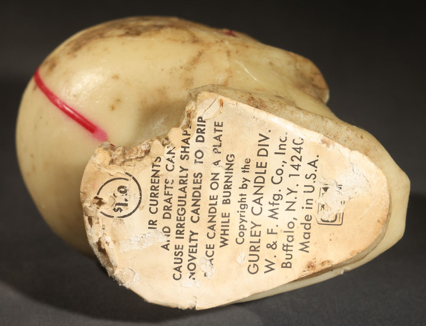 Vintage Novelty Halloween Skull Candle with Red Blood Detail, Copyrighted by the  Gurley Candle Division, W. & F. Mfg. Co., Inc., Buffalo, New York, Unburned