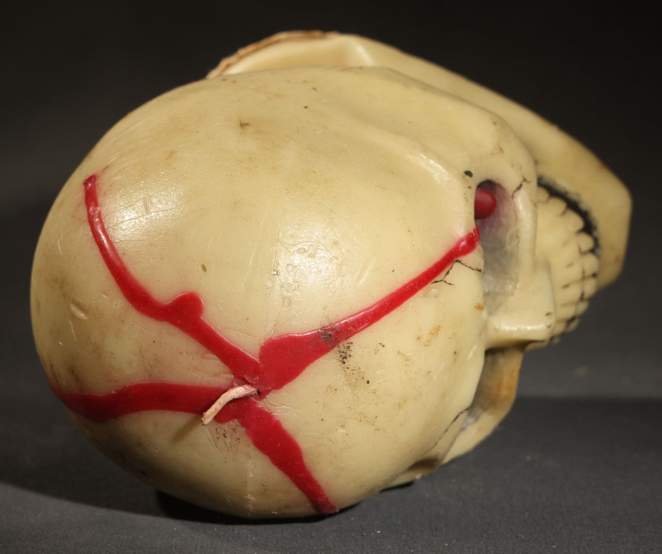 Vintage Novelty Halloween Skull Candle with Red Blood Detail, Copyrighted by the  Gurley Candle Division, W. & F. Mfg. Co., Inc., Buffalo, New York, Unburned