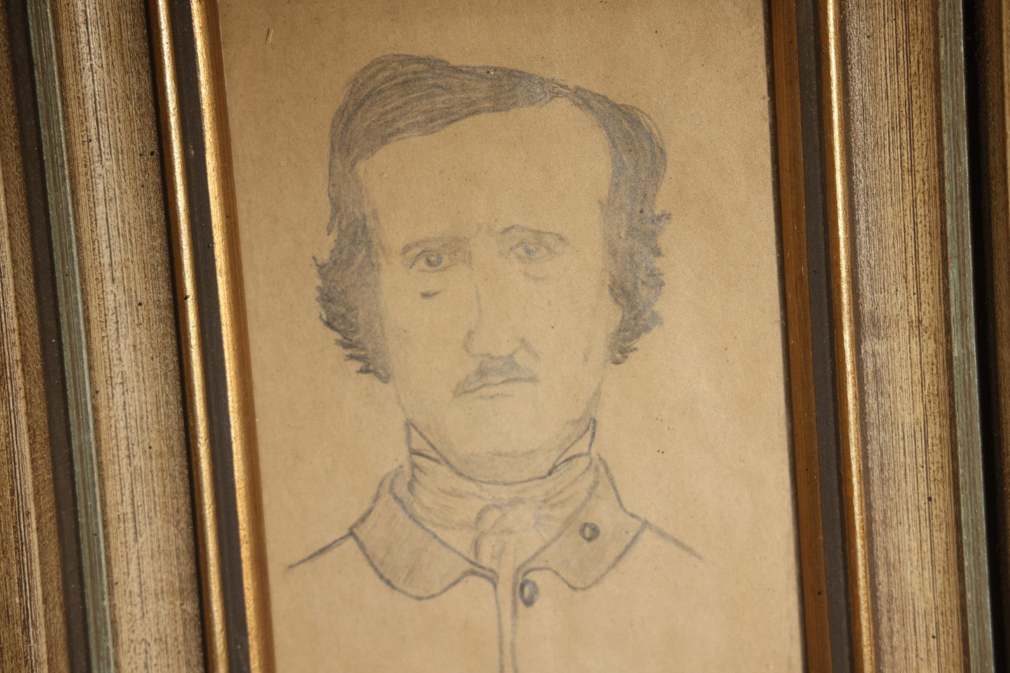 Vintage Pencil Sketch Portrait of Edgar Allan Poe, Signed "D.L. Reed," With Handwritten Verso Inscription, Christmas 1952
