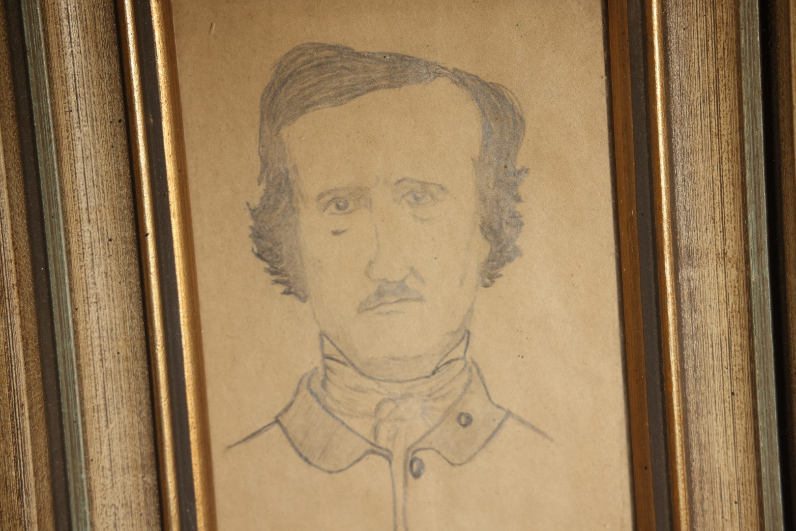 Vintage Pencil Sketch Portrait of Edgar Allan Poe, Signed "D.L. Reed," With Handwritten Verso Inscription, Christmas 1952