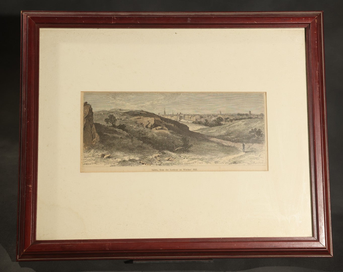 Antique Hand Colored Wood Engraving Print, "Salem, from the Lookout on Witches' Hill," Framed