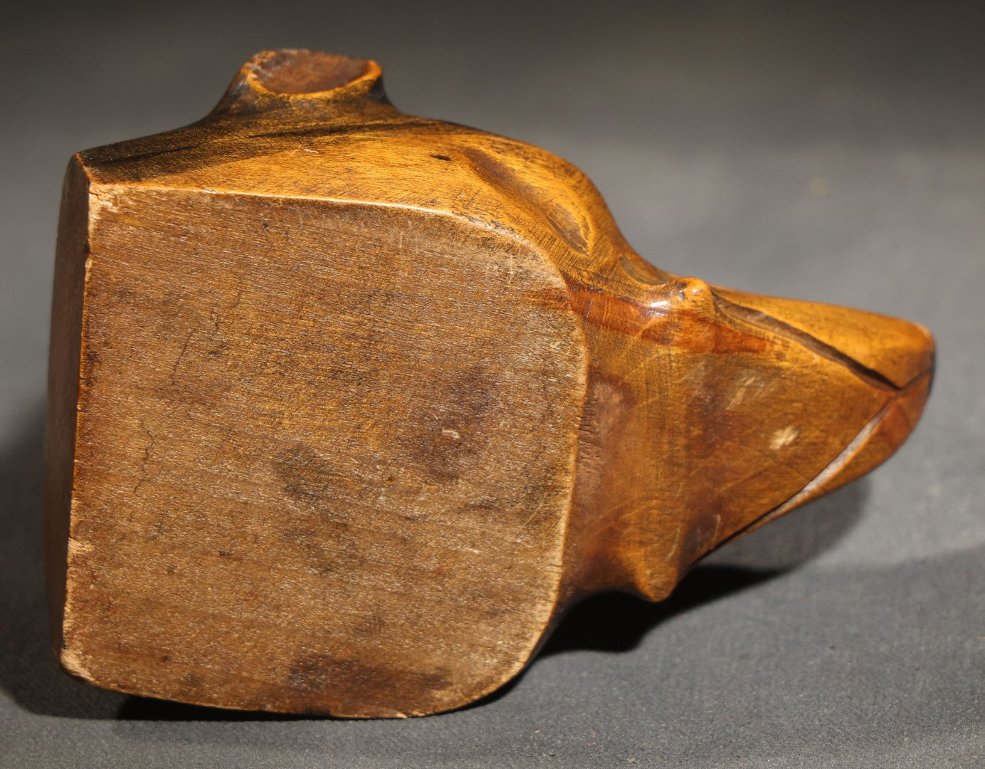 Vintage Carved Wood Dog Head Vessel with Glass Eyes