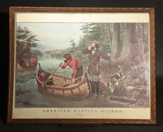 Vintage Chromolithograph Print, "American Hunting Scenes — An Early Start," After A.F. Tait, Reproduction of Currier & Ives Original, Framed