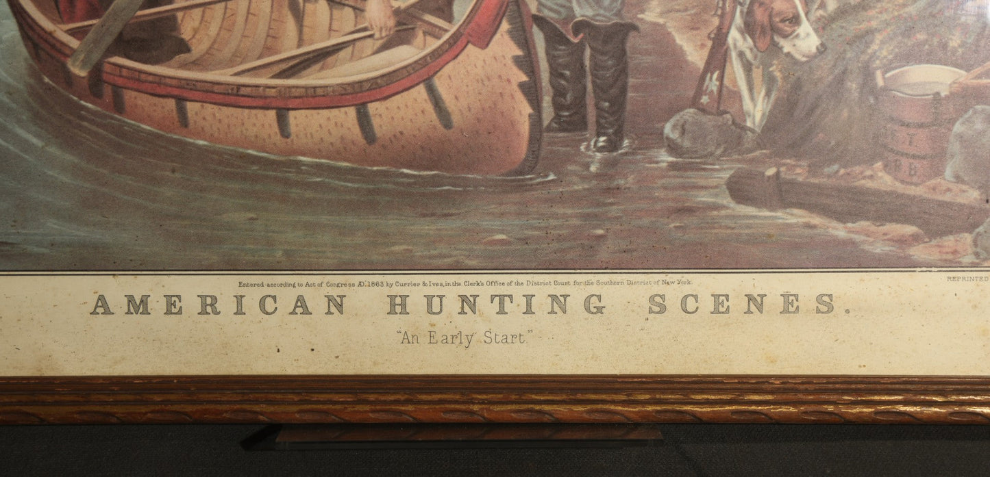 Vintage Chromolithograph Print, "American Hunting Scenes — An Early Start," After A.F. Tait, Reproduction of Currier & Ives Original, Framed