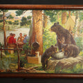 Lot 039 - Vintage Chromolithograph Print, "Watching the Wrong Pot," Signed Watson, Framed, Bear Family Raiding a Campsite, 14-3/4" W x 11" H