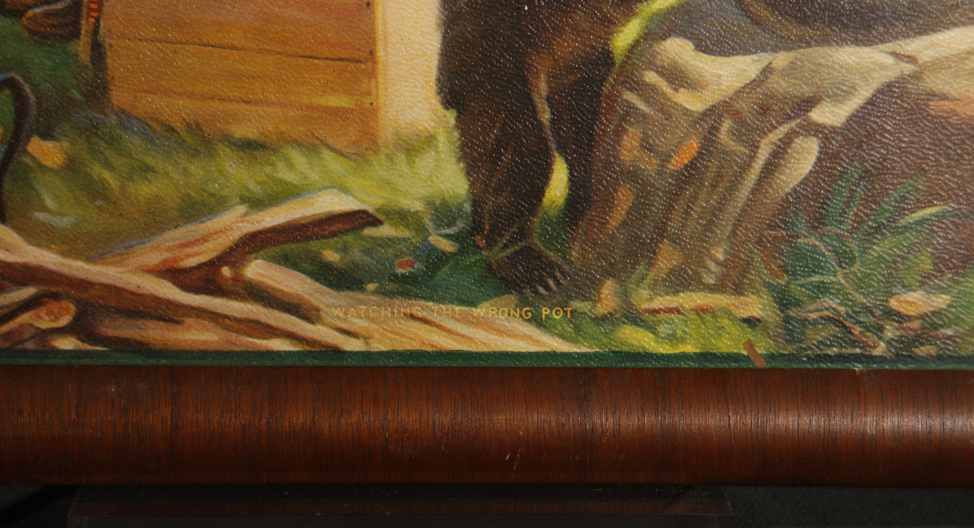 Vintage Chromolithograph Print, "Watching the Wrong Pot," Signed Watson, Framed, Bear Family Raiding a Campsite
