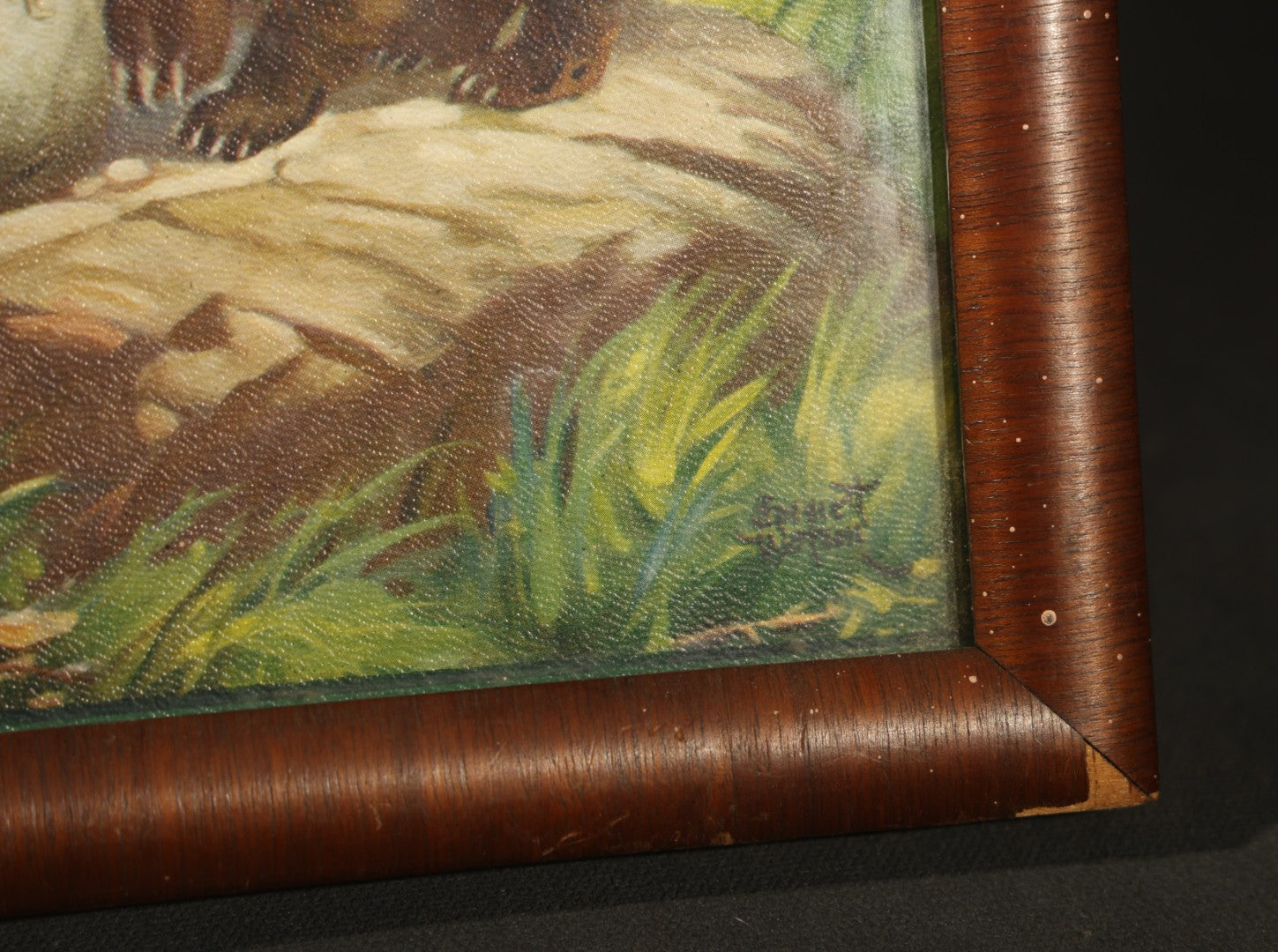 Vintage Chromolithograph Print, "Watching the Wrong Pot," Signed Watson, Framed, Bear Family Raiding a Campsite