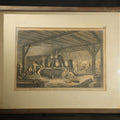 Lot 044 - Antique French Engraving Print, "Verrerie En Bois" ("Wood Glassworks"), Interior of a Wood-Fired Glassblowing Workshop, Plate 13, Benard, Framed, 17-5/8" W x 14-1/8" H