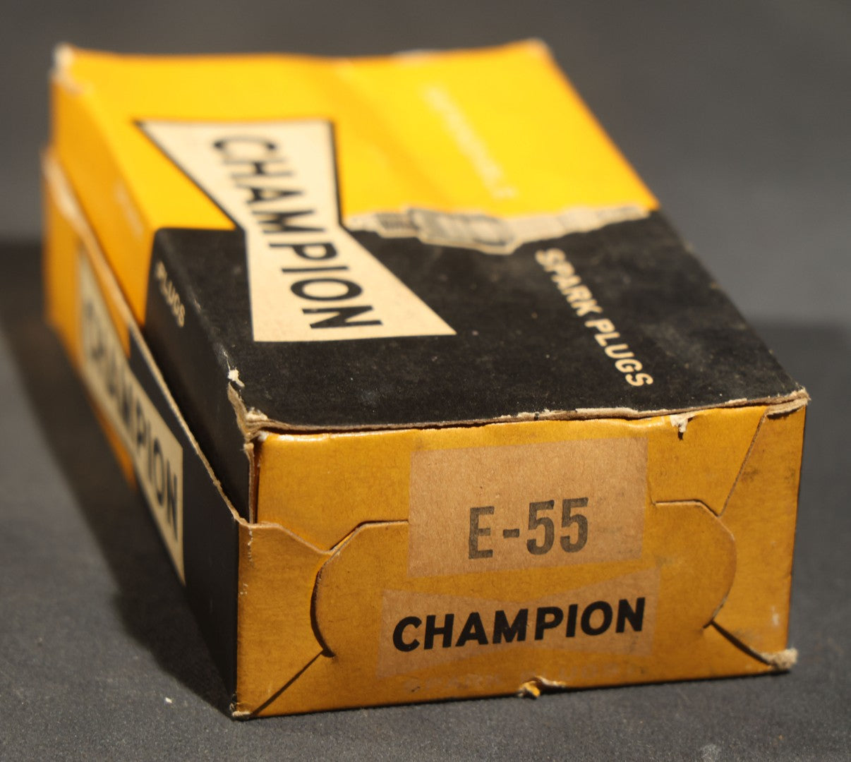 Vintage Champion Spark Plug Co. E-55 Spark Plugs, Complete Box of Ten in Individual Boxes, Champion Spark Plug Co., Toledo, Ohio