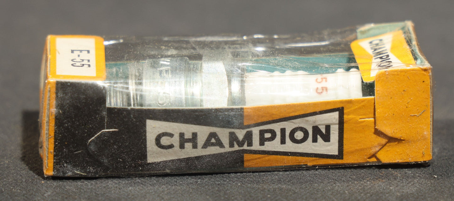 Vintage Champion Spark Plug Co. E-55 Spark Plugs, Complete Box of Ten in Individual Boxes, Champion Spark Plug Co., Toledo, Ohio