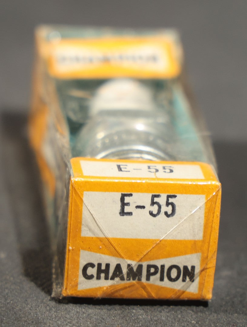 Vintage Champion Spark Plug Co. E-55 Spark Plugs, Complete Box of Ten in Individual Boxes, Champion Spark Plug Co., Toledo, Ohio