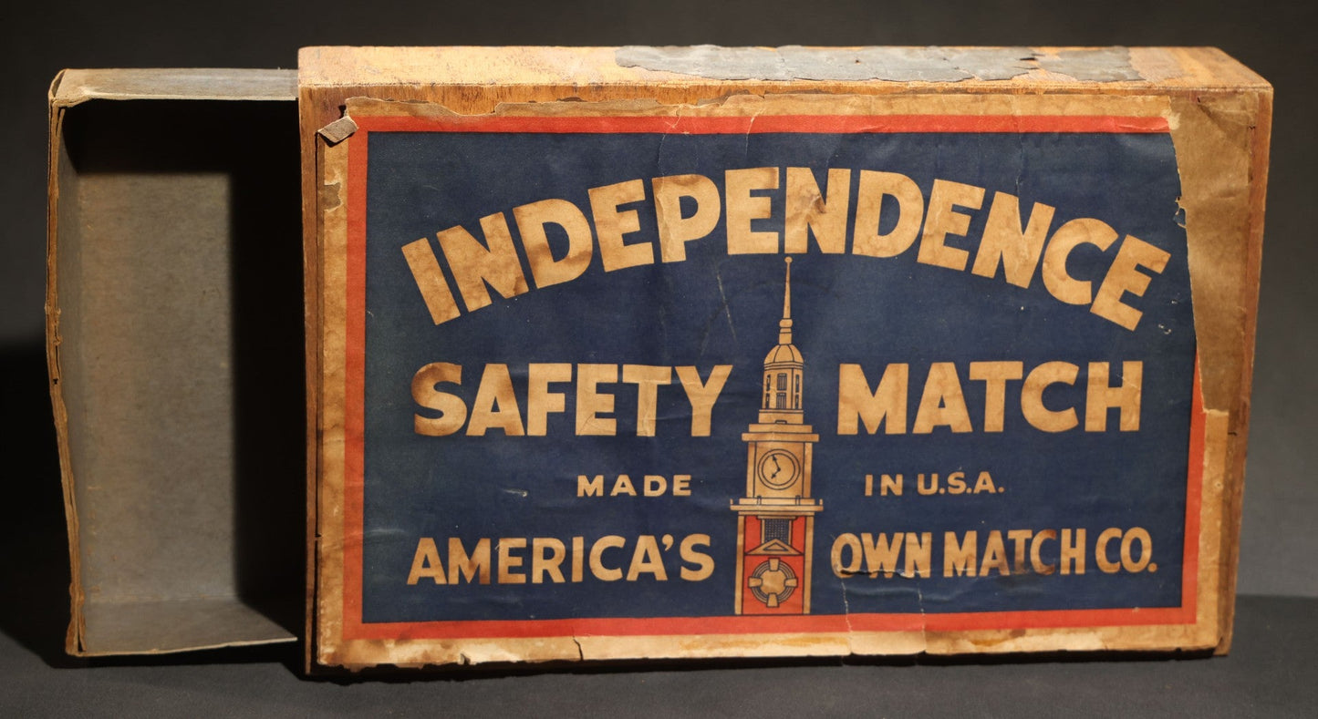 Vintage Independence Safety Match Large Wooden Slide Box, America's Own Match Co., Made in U.S.A., Empty