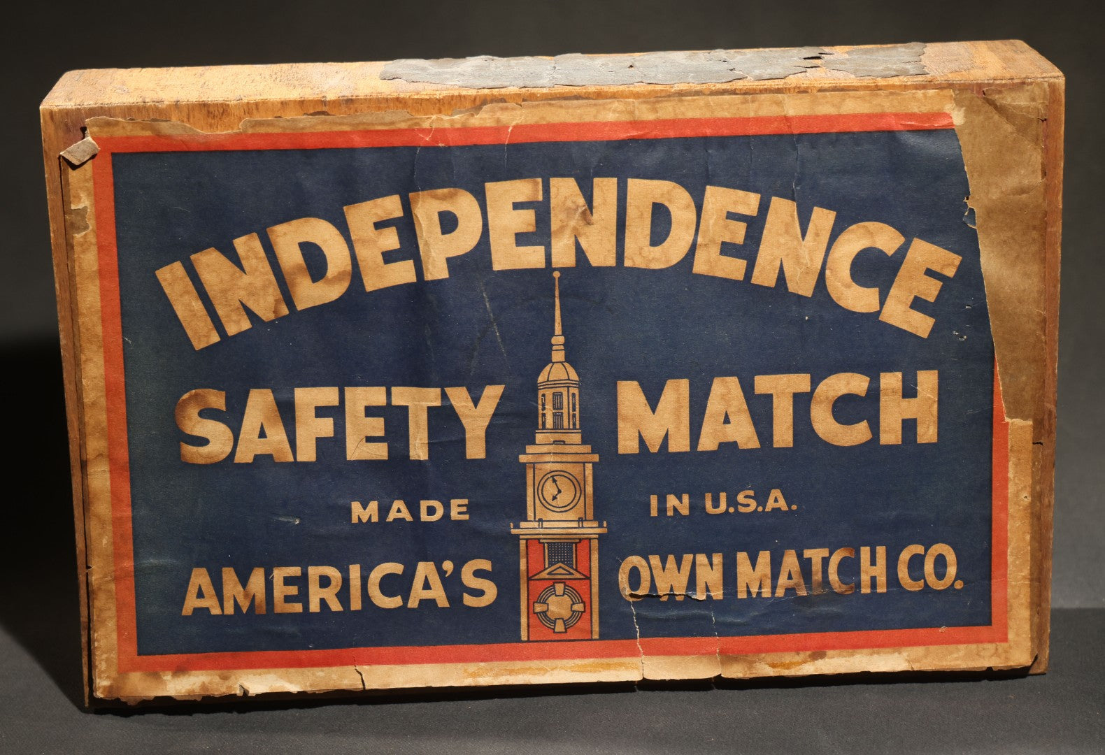 Vintage Independence Safety Match Large Wooden Slide Box, America's Own Match Co., Made in U.S.A., Empty