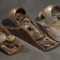 Lot 046 - Trio of Vintage and Antique Stanley and Unbranded Metal Block Planes Including Stanley No. 220, Stanley Patent 2-18-13, and Made in U.S.A. Example