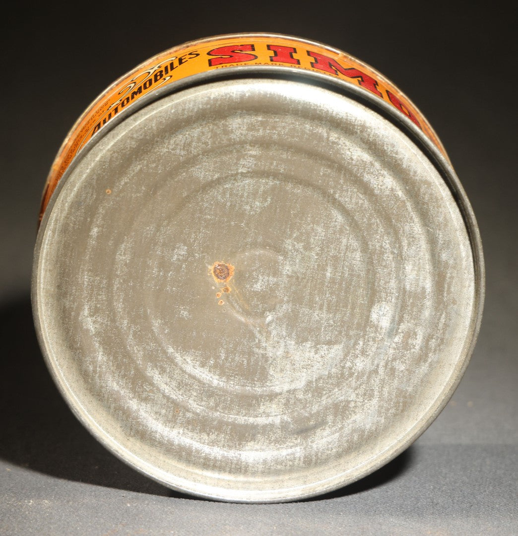 Vintage Simoniz Automobile and Furniture Wax Tin, 7 Oz., Lid with Period Automobile and Figure Graphic, the Simoniz Company, Chicago, Illinois
