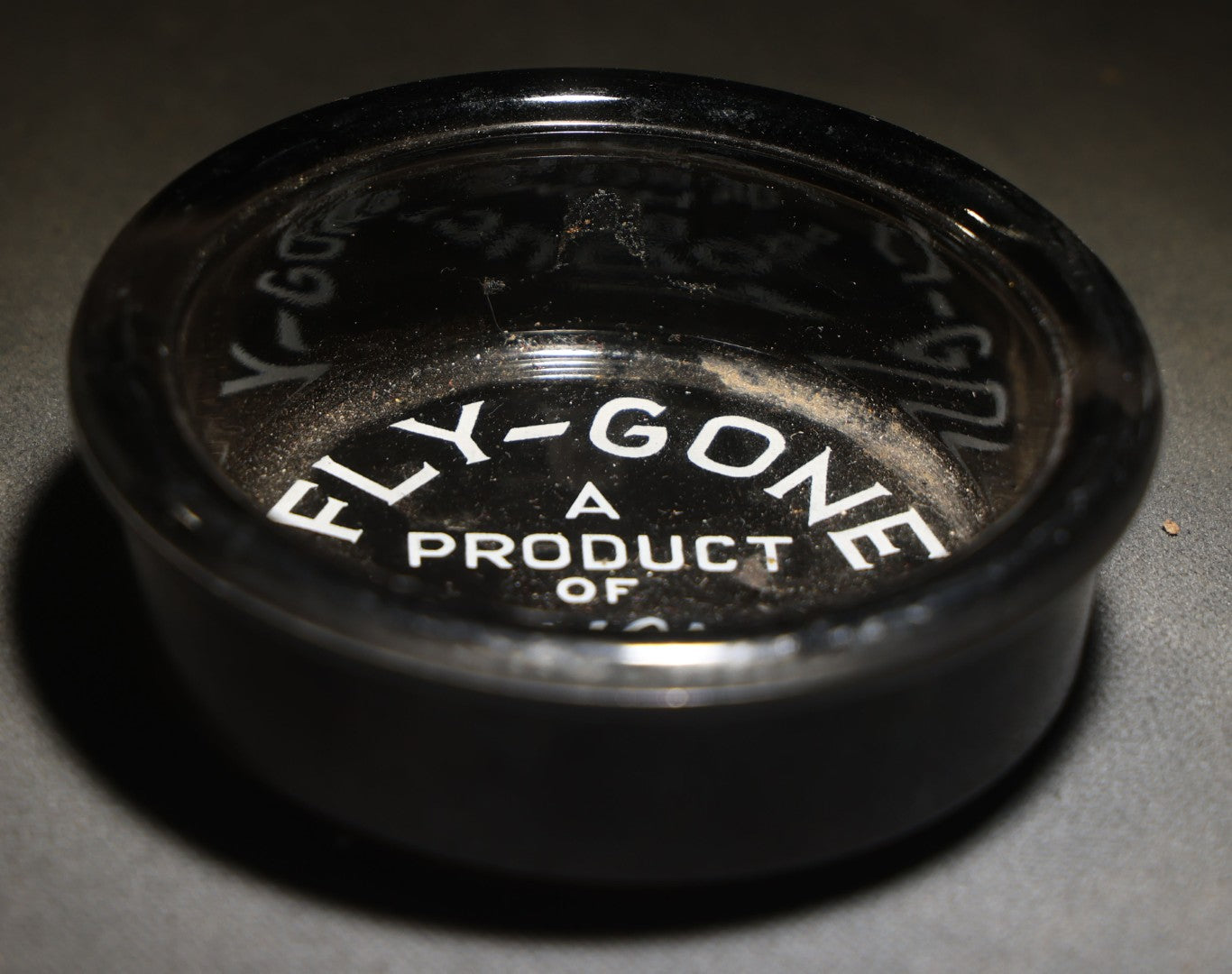 Vintage "Fly-Gone" Advertising Black Glass Fly Trap Dish, the Home Mfg. & Sales Co., Piqua, Ohio