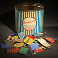 Lot 054 - Vintage Breakstone Bros. Cottage Cheese Advertising Tin with Discovery Collection of Vintage Advertising Matchbooks Including Hotel St. Regis New York, Pippins Cigars, New China Cafe Vallejo California, and Others, 7-3/8" W x 7-1/8" H