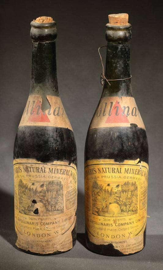 Pair of Antique Apollinaris Natural Mineral Water Bottles with Original Contents, Rhenish Prussia, Germany, Sole Agents the Apollinaris Company Limited, London
