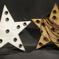 Lot 065 - Pair of Vintage Painted Wood Five-Point Christmas Star Electric Display Lights, White and Gold, with Original Sockets, Not Tested, White Example Missing Plug, 10-3/4" W x 10" H each