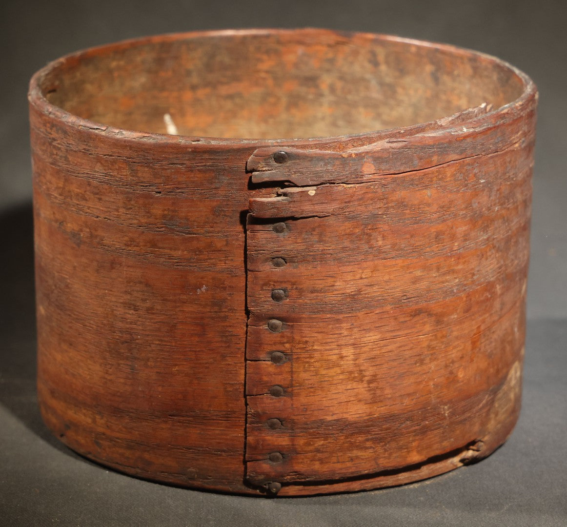 Antique Bentwood Dry Measure with Partial Maker's Mark, Nail-Fastened Lap Joint Construction, Lidless