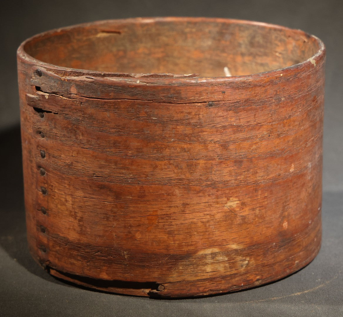 Antique Bentwood Dry Measure with Partial Maker's Mark, Nail-Fastened Lap Joint Construction, Lidless
