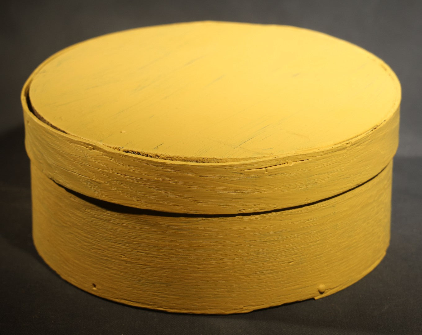 Vintage Bentwood Pantry Box with Lid, Nail-Fastened Lap Joint Construction, Later Yellow Paint
