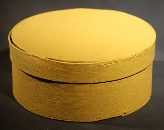 Vintage Bentwood Pantry Box with Lid, Nail-Fastened Lap Joint Construction, Later Yellow Paint