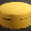 Lot 072 - Vintage Bentwood Pantry Box with Lid, Nail-Fastened Lap Joint Construction, Later Yellow Paint, 6-1/2" W