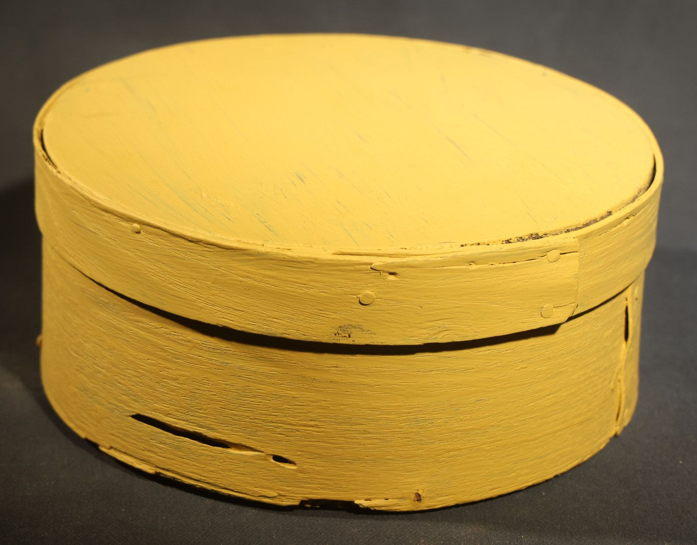 Vintage Bentwood Pantry Box with Lid, Nail-Fastened Lap Joint Construction, Later Yellow Paint