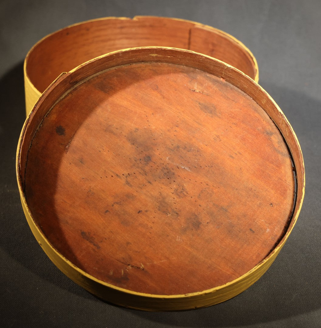 Vintage Bentwood Pantry Box with Lid, Nail-Fastened Lap Joint Construction, Later Yellow Paint