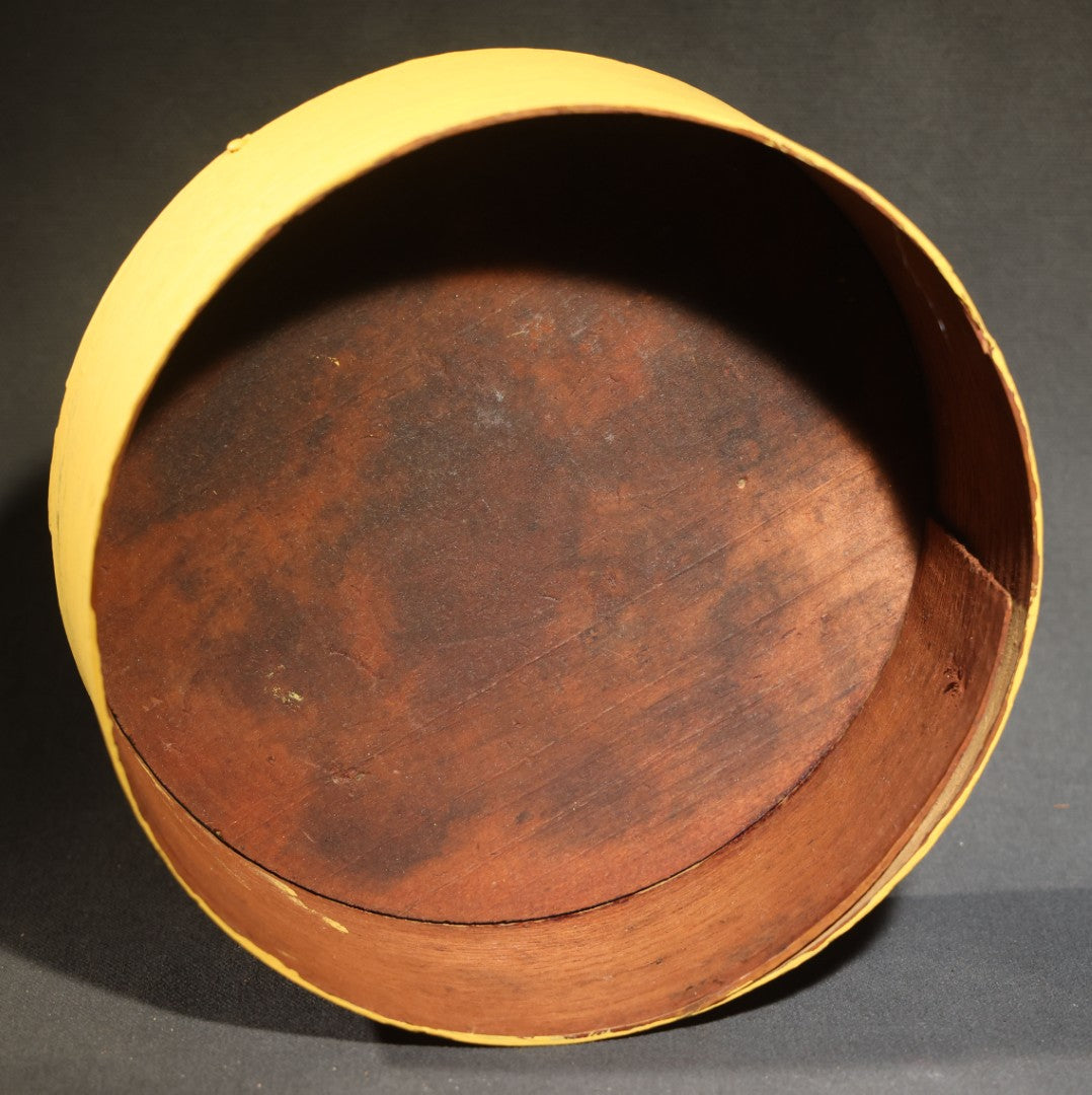 Vintage Bentwood Pantry Box with Lid, Nail-Fastened Lap Joint Construction, Later Yellow Paint