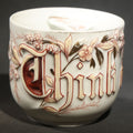 Lot 075 - Antique German Porcelain "Think of Me" Mustache Mug with Gothic Lettering and Floral Decoration, 3-1/4" H