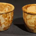 Lot 076 - Pair of Antique Spongeware Pottery Custard Cups with Brown on Cream Sponged Decoration, 2-3/8" H each