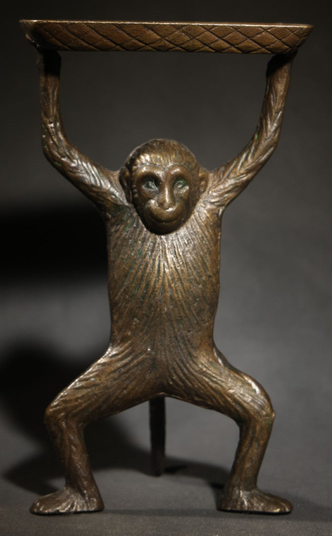 Vintage Cast Metal Figural Monkey Business Card or Soap Dish Holder