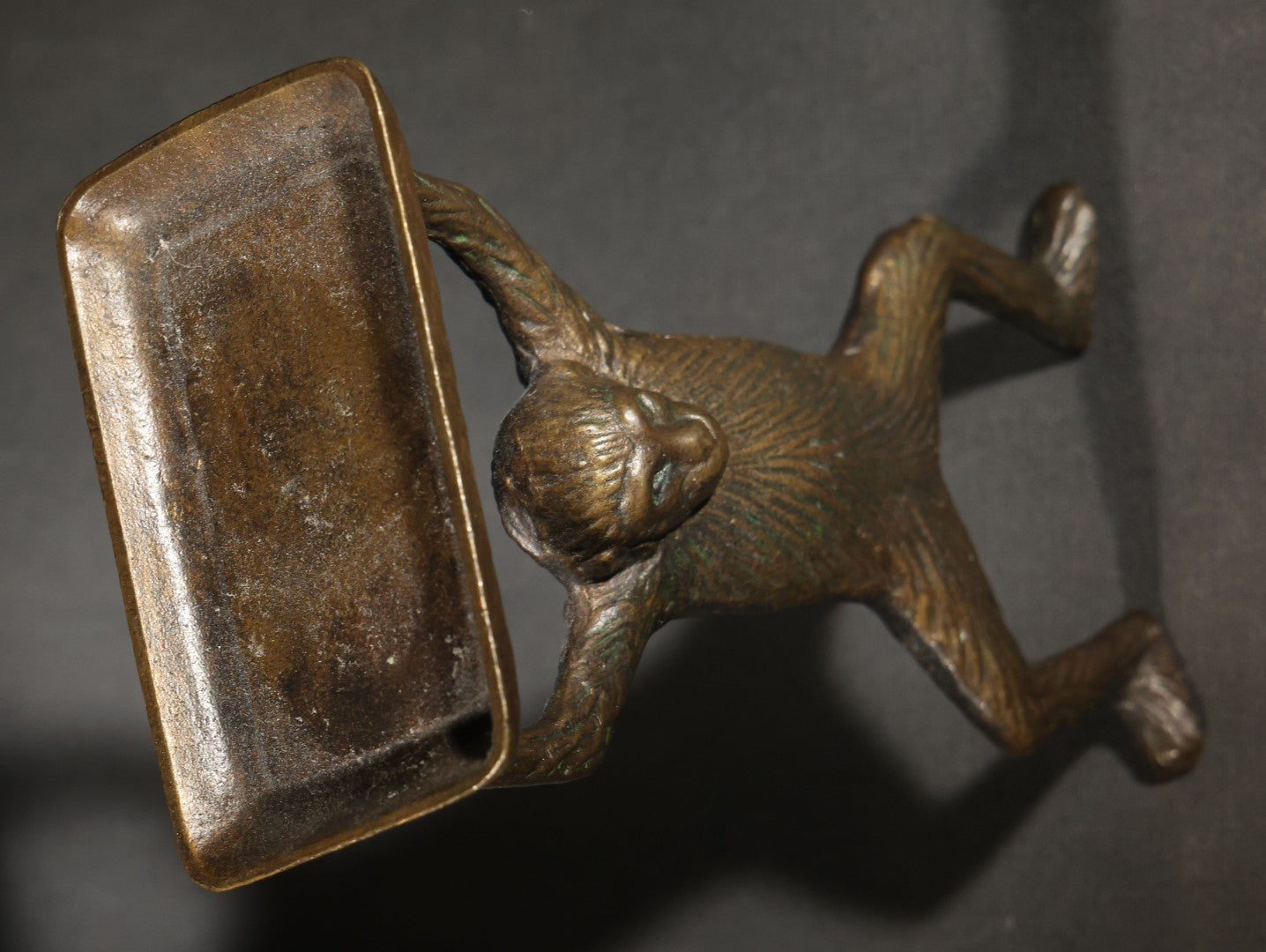 Vintage Cast Metal Figural Monkey Business Card or Soap Dish Holder