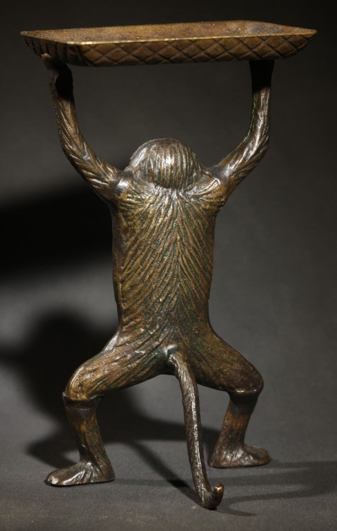Vintage Cast Metal Figural Monkey Business Card or Soap Dish Holder